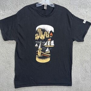 Guinness Gives Back Boston T Shirt Men's Sz Large Black Ship Art 2 Sided Tee
